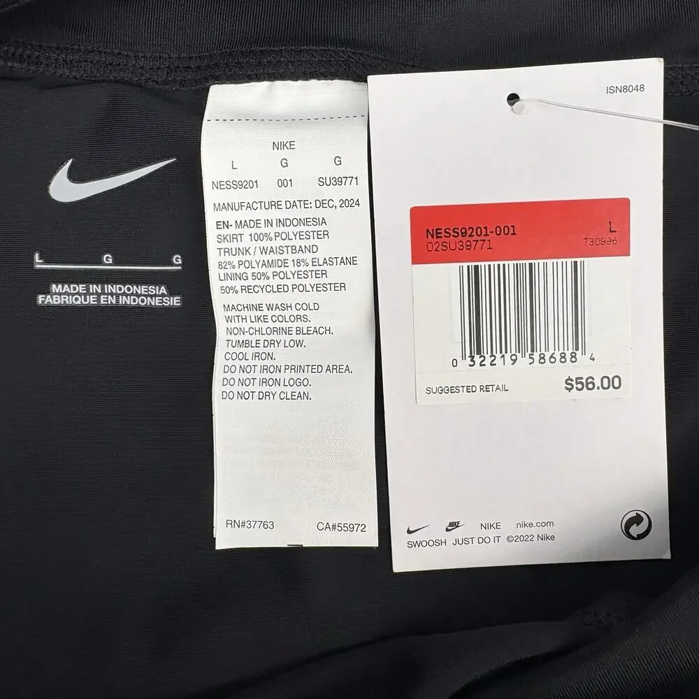 Nike Women’s Swim Skort Black Size L Athletic Swim Skirt Built-In Brief NWT
